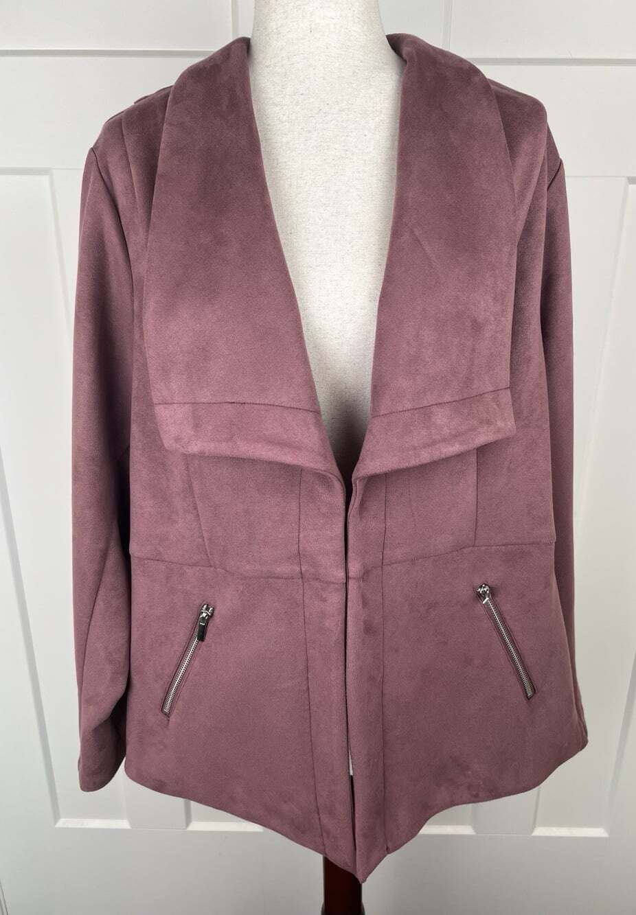 Torrid Size 4 Faux Suede Jacket Mauve Pink Draped Shawl Collar Plus Size